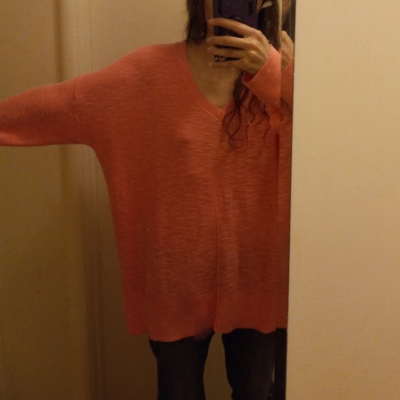 Pink 100% Cotton V Neck Sweater Size XL Eco Friendly Balletcore Spring - Picture 10 of 16